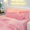 Luxus Reine Farbe Plüsch Shaggy Warme Fleece Mädchen Bettwäsche Set Nerz Samt Doppel Bettbezug-set Bett Rock Kissen Hause textil 240111