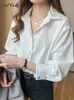 Klasyczne koszule w paski kobiety wiosna jesienna polo-drewnica jednorodkowa kardiganowa bluzka z długim rękawem