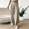 Women's Pants Cotton Linen Trousers Casual High Waisted Tie Side Plicated Wide Leg Korean Streetwear Y2k Cargo