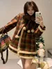 Women's Jackets Sweet Girl Christmas Red Plaid Bow Collar Jacket For Winter Long-sleeved Loose Plush Fashion Female Clothes