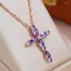 Pendanthalsband JuliDream Full Geometric Purple Zircon Cross Gold Color Water Wave Chain Luxury Halsband för kvinnor Sparklingsmycken