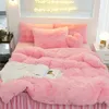 Luxus Reine Farbe Plüsch Shaggy Warme Fleece Mädchen Bettwäsche Set Nerz Samt Doppel Bettbezug-set Bett Rock Kissen Hause textil 240111