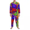 Men's Sleepwear Guinea Pig Pajama Set Colorful Animal Cute Soft Man Long-Sleeve Casual Home 2 Piece Suit Large Size