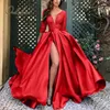 Ordifree primavera outono até o chão vestido de festa longo elegante senhora renda lantejoulas divisão cetim sexy maxi vestido de noite S-5XL 240112