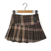 Gonne moda coreana Mini per donna Streetwear 2024 autunno scozzese pieghettato abiti vintage Y2k marrone