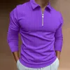 Herren Digitaldruck Solid Stripe Reißverschluss Polo-Hemd Langarm Top Golf Fashion T-Shirt für Männer 240111