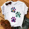 Femmes T-shirt dessin animé hauts coloré coeur chien patte impression T-shirt femme été T-shirt 90s filles à manches courtes T-shirts noirs