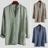 Men's Casual Shirts Male Shirt Men Tops Summer Cotton Linen Baggy Stylish Retro Clothing Loose Vintage Fashion Standing Collar