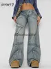 Women's Jeans Pants Capris Weekeep Grunge Retro Baggy Y2k Streetwear Low Rise Stitched Wide Leg Denim Cargo Basic Mom Jean Casual Women Outfits