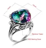 Romantyczny kształt serca 925 Srebrny pierścień Rainbow Mystic Topaz Austrian Crystal for Women Vintage Jewelry Akcesoria 240112