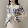 Chic Snowflake Zip-up tröja kappa koreansk stil jul söt turtleneck sweatesr vinter kvinnor mode gata ytterkläder 240112