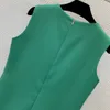 2024 Spring Black Solid Color Beading Brodery Dress Green Sleeveless Round Neck Rhinestone korta avslappnade klänningar B4J121028