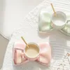 Cups Saucers Luxury Ceramic Mug Bow Knot Coffee Cup Saucer Set Light Couple Afternoon Tea Nordic Home Breakfast Milk Gifts