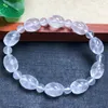 Link Bracelets Natural Clear Quartz Bucket Beads Bracelet Women Fashion Reiki White Round Stone Strand Bangles Summer Jewelry Gift