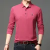 95% algodão camisa polo masculina marca de luxo lapela cabeça de cervo bordado manga longa primavera coreano moda casual golfe camisetas masculinas 240111