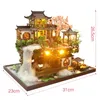 DIY Wooden Miniature Building Kit Doll Houses with Furniture Chinese Ancient Casa Dollhouse Handmade Toys for Girls Xmas Gifts 240111