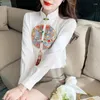 Women's Blouses Satin Chinese Style Shirt Loose Embroidery Fashion Clothing Long Sleeves Spring/Summer Women Tops YCMYUNYAN