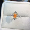 Anneaux de cluster FS S925 Sterling Silver Inlay 4/6 Naturel Fire Opal Ring Certificat Fine Mode Charme Cadeau De Mariage Bijoux Pour Femmes MeiBaPJ