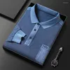 Men's Polos Autumn/Winter Solid Color Versatile Long Sleeve POLO Shirt Underlay Old Denim Texture