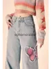 Jeans pour femmes américain nouveau papillon brodé bord brut jean femme Y2K rue complexe gothique Punk droit ample jambe large jean streetwearephemeralew