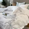 100% Egyptian Cotton Luxury Butterfly Embroidery Wedding Bedding Set Duvet Cover FlatFitted Bed Sheet Pillowcases 240112