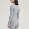 Active Shirts Lu 2024 Damen Schnelltrocknendes Fitness-Langarm-Sportoberteil Frontreißverschluss Yoga mit Daumenloch