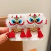 Hair Accessories Awakened Lion Children Red Hairpin Dragon Embroidery Chinese Year Headwear Cloth Tang Suit Clip Dance