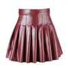 Skirts High Waist Skirt Faux Leather Pleated For Women A-line Clubwear Party Dance With Loose Hem Solid Color