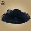 Boinas Fs Elegantes Chapéus Fascinadores Preto e Branco para Casamento Igreja Sinamay Chapéus com Grande Bowknot Kentucky Derby Hat Fedora Tea Party