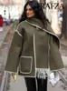 TRAFZA Winter Damen Mantel Langarm Einreiher Oversize Casual Schal Kragen Jacke Warme Oberbekleidung Vintage Damenbekleidung 240112