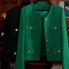 Classic Green Cropped Tweed Jackets Spring Fall Korean Elegant Slim Coat Luxury Streetwear Chaqueta Oversize 3xl Fashion Outwear 240112