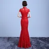 Traditionelle chinesische Brautkleider, Meerjungfrau, Stehkragen, Teezeremonie, Cheongsam, rote Spitze, Brautparty-Kleider