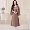 Work Dresses 2Pcs/Set Women Suit Coat Dress Outfit Commute Trendy Mid-length Light Streetwear Sling Long Blazer Jacket Spring Clothing