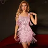 Casual Dresses Stylish Lady Tassel Sequined Dress 2024 Autumn Women Spaghetti Strap Backless Bodycon Sexig Club Party Mini Vestidos de Festa