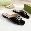 Designer Slides Womens Double Slide Sandal Black Leather Slipper House Mule Flat Pool Sliders Summer Beach Flip Flops Casual Fashion