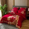 Luxe or Phoenix broderie rouge chinois mariage 100S coton égyptien ensemble de literie housse de couette drap de lit couvre-lit taie d'oreiller 240112