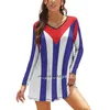 Sukienki swobodne kubańska flaga kwadratowa sukienka na szyję słodka letnie kobiety eleganckie kantarki Kuba Carribean Ameryka Łacińska Ameryka