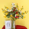 Dekorativa blommor simulering liten ros bröllop hem matbord dekor långa gren konstgjorda blommor ornament falska bukett