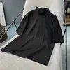 Camisetas para hombre Camiseta de manga corta de color sólido con cuello medio alto para estilo de Hong Kong Ins Tendencia holgada Pareja Versátil Blanco