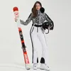 Terno de esqui feminino inverno 2023 jaquetas e calças femininas quentes 10k à prova dwaterproof água jaqueta feminina roupas de esqui e snowboard 240126