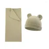毛布の赤ちゃんの毛布と帽子セット生まれのスワドルラップコットン通気性ソフト幼児小屋の小道具