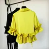 البلوزات النسائية ثلاثية الأبعاد الزهور v-te-leac bow chiffon قميص مطوي من الدانتيل المكتسب نساء ثلاثة ربع الأكمام قمم عميقة الشريط التعادل 2024 الربيع