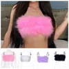 Débardeurs pour femmes Femmes Mode Plume Crop Top Spaghetti Sangle Sans Manches Gilet Fluffy Mini Chaud En Peluche Camisole Réservoir Pour La Fête De Nuit