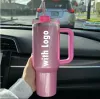 US Stock Pink Parade With 11 Logo H2.0 40oz Stainless Steel Tumblers Cups with Silicone handle Lid And Straw Travel Car mugs Keep Drinking Cold Water Bottles 0112