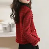 Red Short Tweed Jacket Dames Koreaanse mode Tassel Round Neck Design Coat Allmatch Herfst met één borsten knop Luxe Outsedy 240112