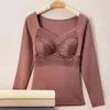 Women's Blouses Women Thermal Top Cozy Winter V-neck Lace Padded Pullover For Thick Plush Warm With Seamless Soft