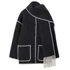 スカーフ女性のエレガントなポケット長い暖かいジャケット女性2023冬のシングルチェスト厚いコート240112