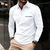 メンズスプリングロングスリーブポケットTシャツカジュアルビジネスバックルTシャツファッションポロシャツ240111