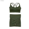 Traje de yoga Chándales para mujer Conjunto de yoga Ropa de entrenamiento Fitness Espalda cruzada Sujetador deportivo Pantalones cortos de cintura alta 2 piezas Traje de gimnasio de alto estiramiento para mujer YQ240115