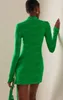 Casual Dresses High Neck Satin Dress Long Sleeve Green Women Clothing Sexy Mini Elegant For Wedding Party Custom Made Cocktail Gown